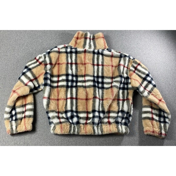 Honey & Sparkle Faux Fur Plaid Jacket Junior Size M 1/4 Zip - Picture 2 of 3